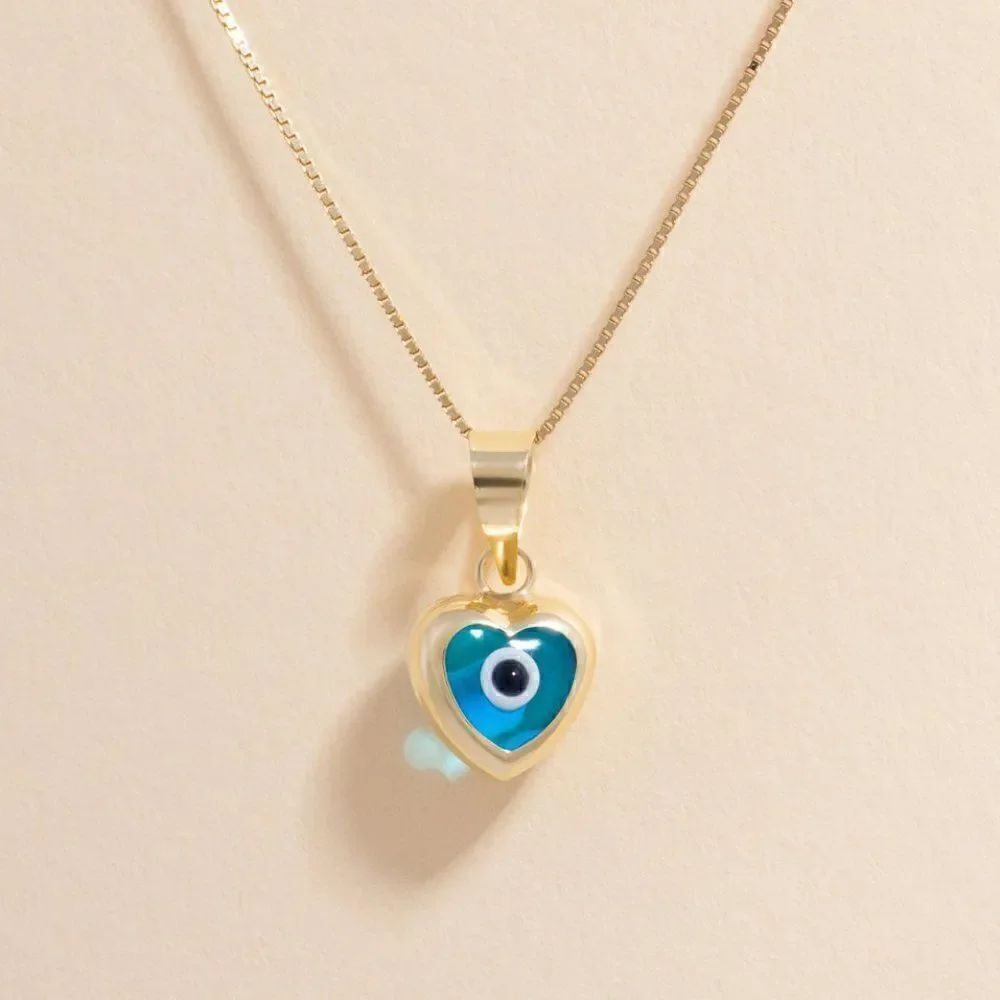 14k real Yellow Gold heart Evil Eye Charm | Pendant for Good Luck & Protection |